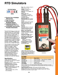 Thumbnail of document Data Sheet - CL510A PT100 & PT1000 RTD Simulators with multiple or single curves